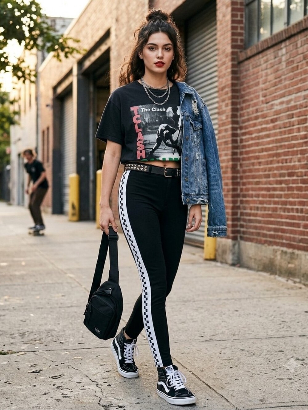 Black Racer-Stripe/ Checkered Leggings